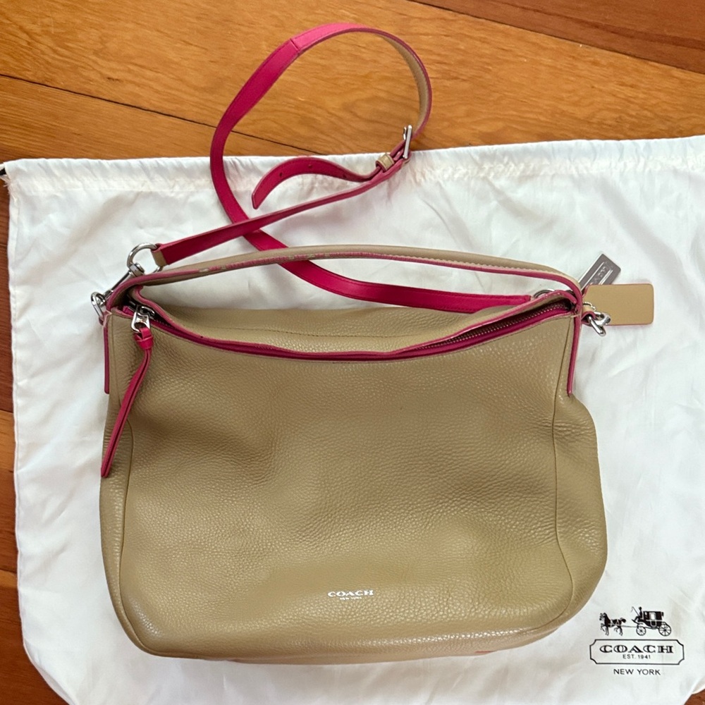 Coach Tan and Pink Shoulder Bag with Adjustable Strap
